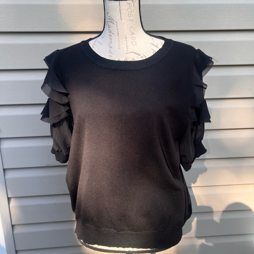 Nanette Lepore Black Ruffle Sleeve Blouse